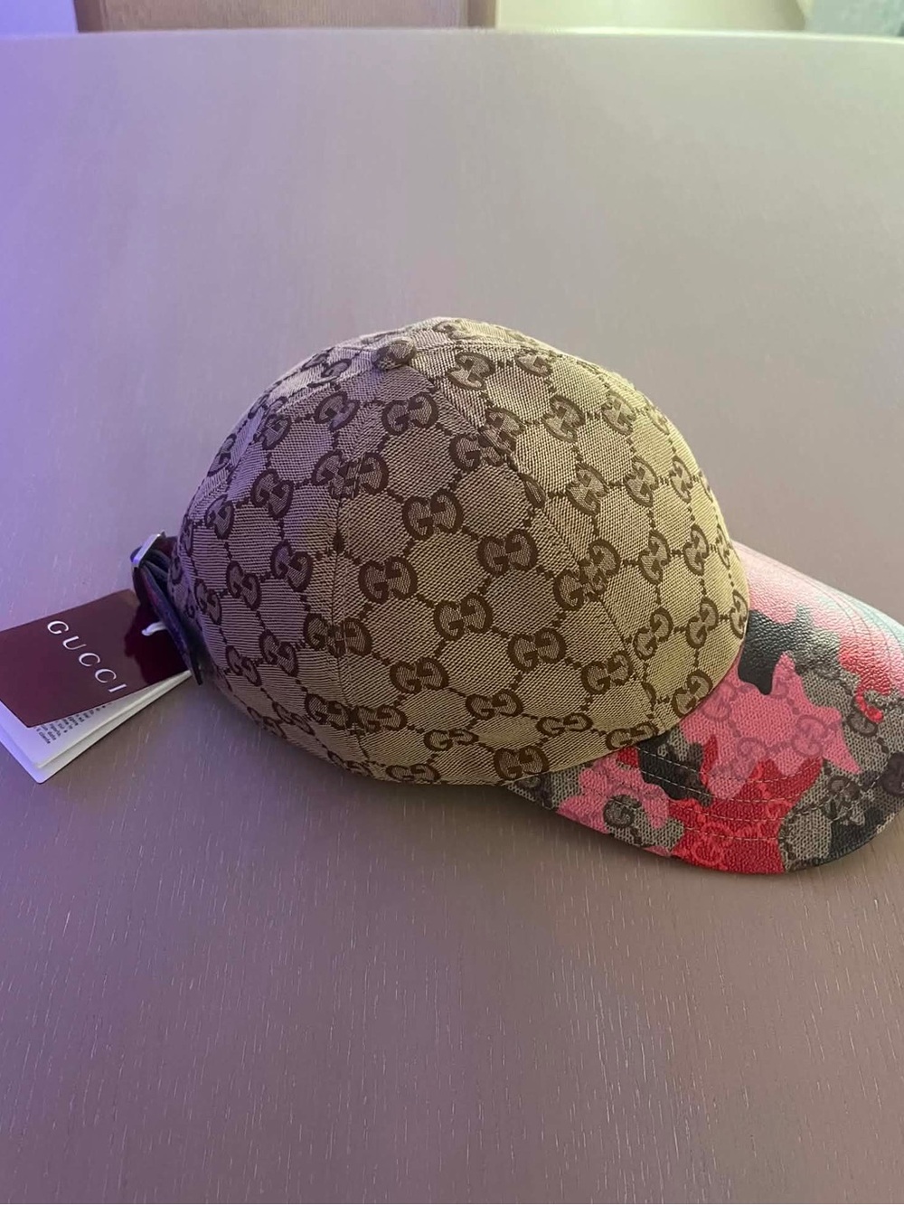 Gucci Beige Monogram Cap with Pink & Red Camouflage Visor - Picture 2 of 5